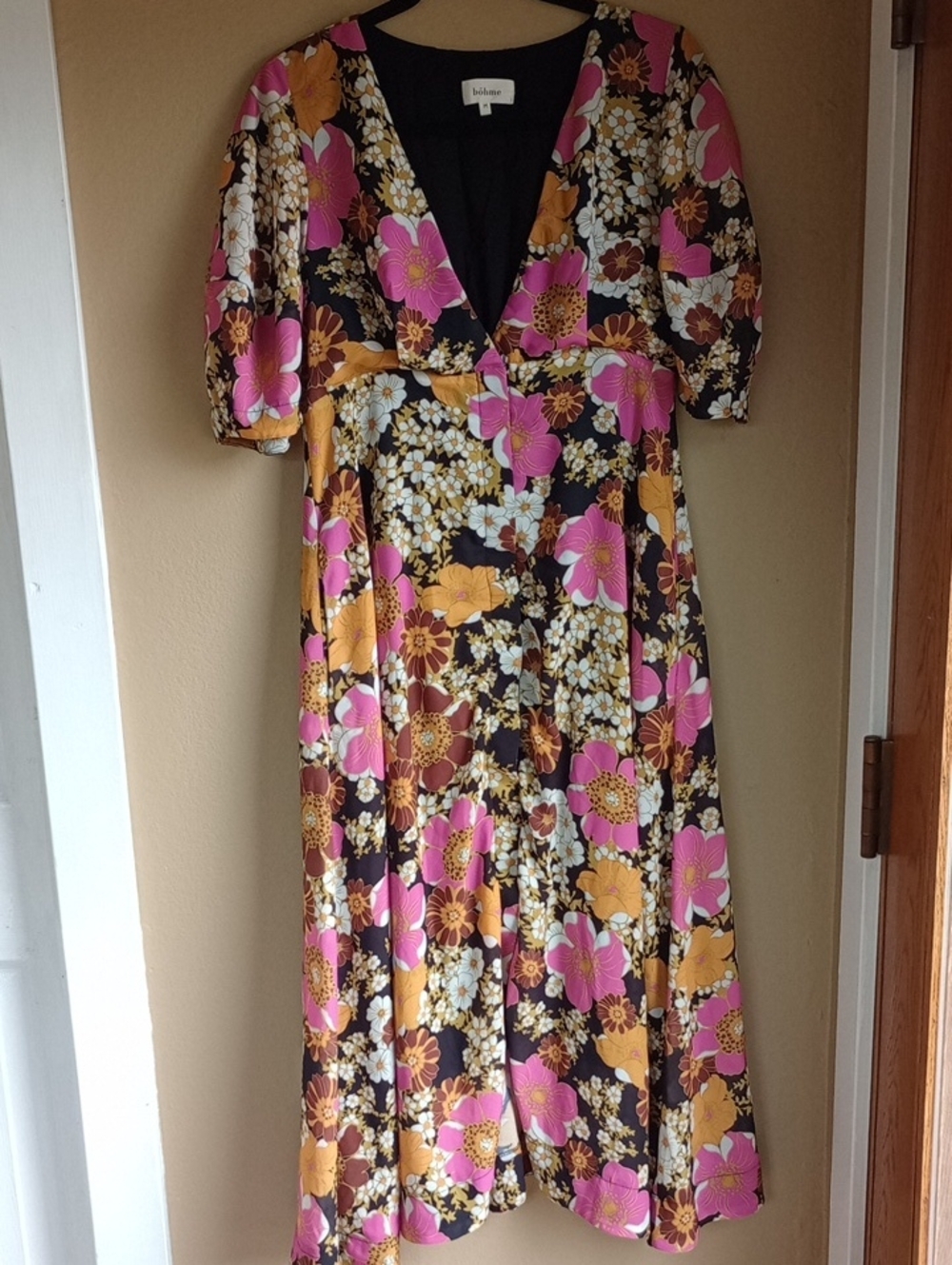Bohme Floral Button Front Floral Fall Maxi Dress Size M